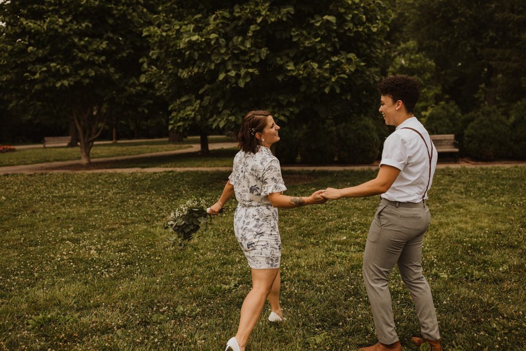 St Louis Elopement | Couple running together