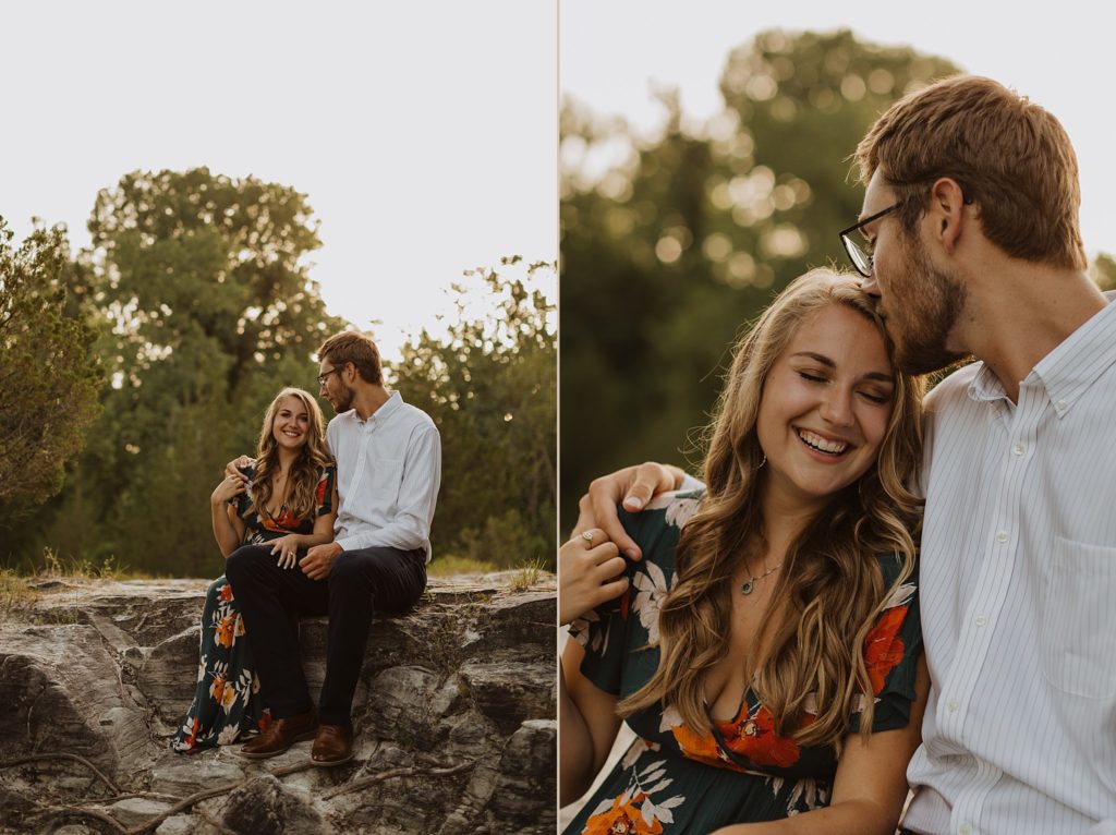 Klondike Park Engagement Pictures | Engaged couple kissing