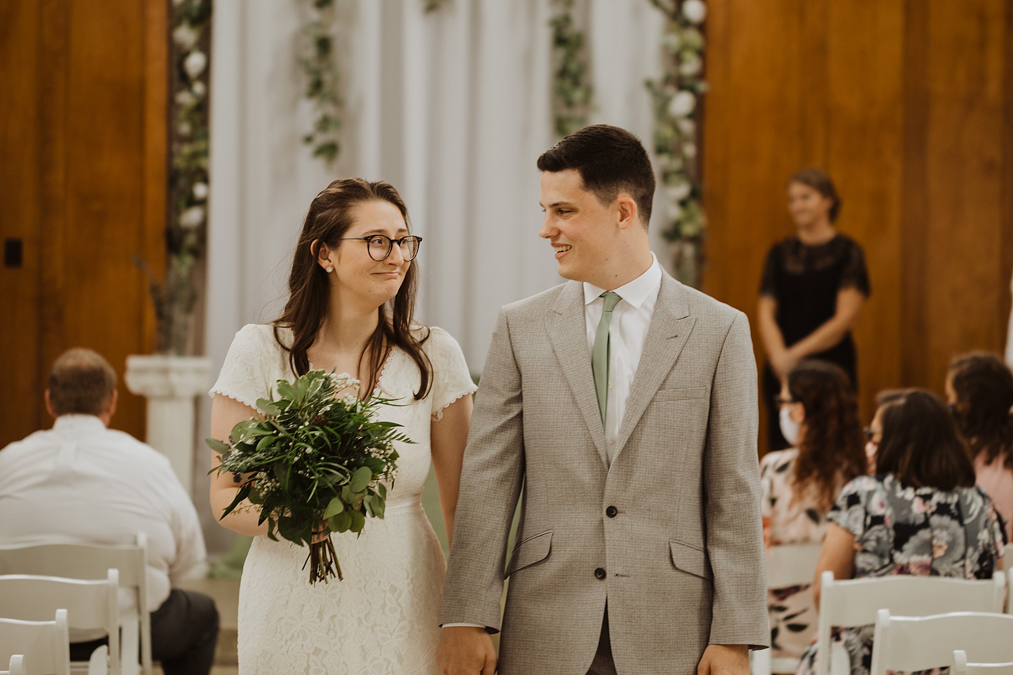 Bride and Groom Walking Down the Aisle | New Town Chapel