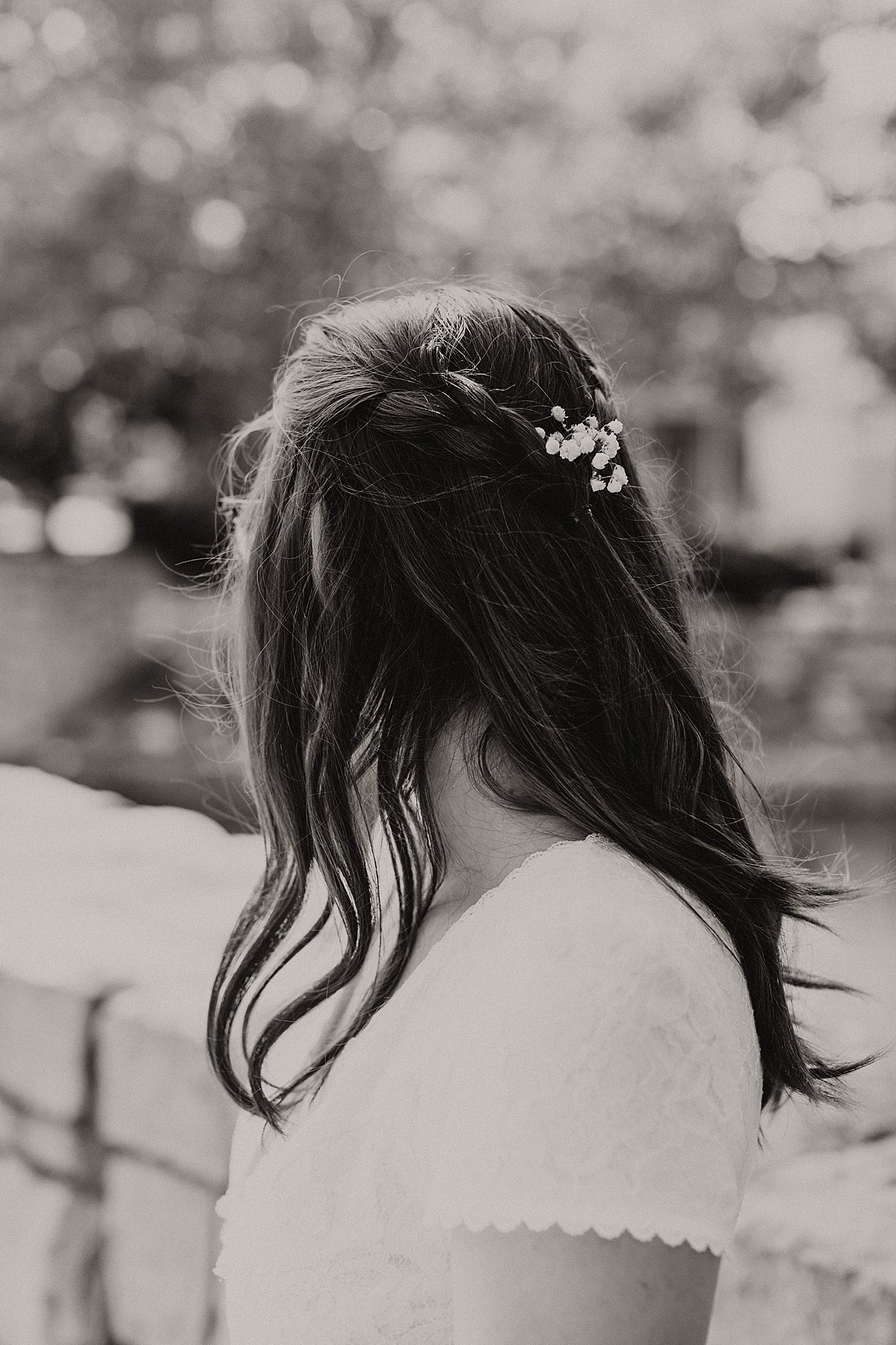 Flowers in bride's hair