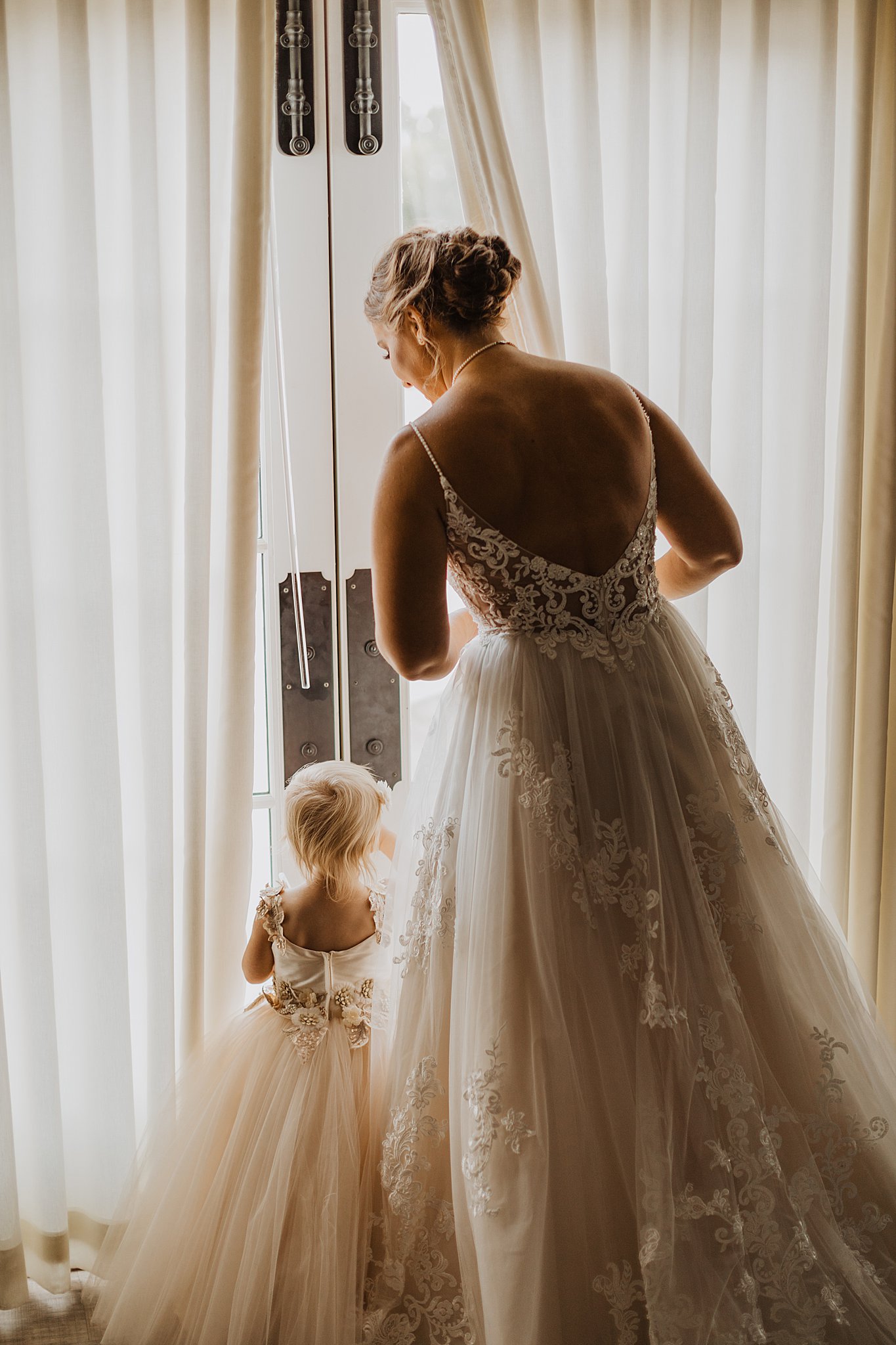 Bride and Flower Girl on Wedding Day | St. Louis Wedding