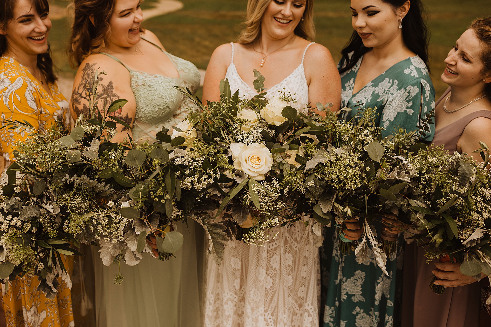 Mismatched Bridesmaids Dresses | Alton, IL Wedding Photos