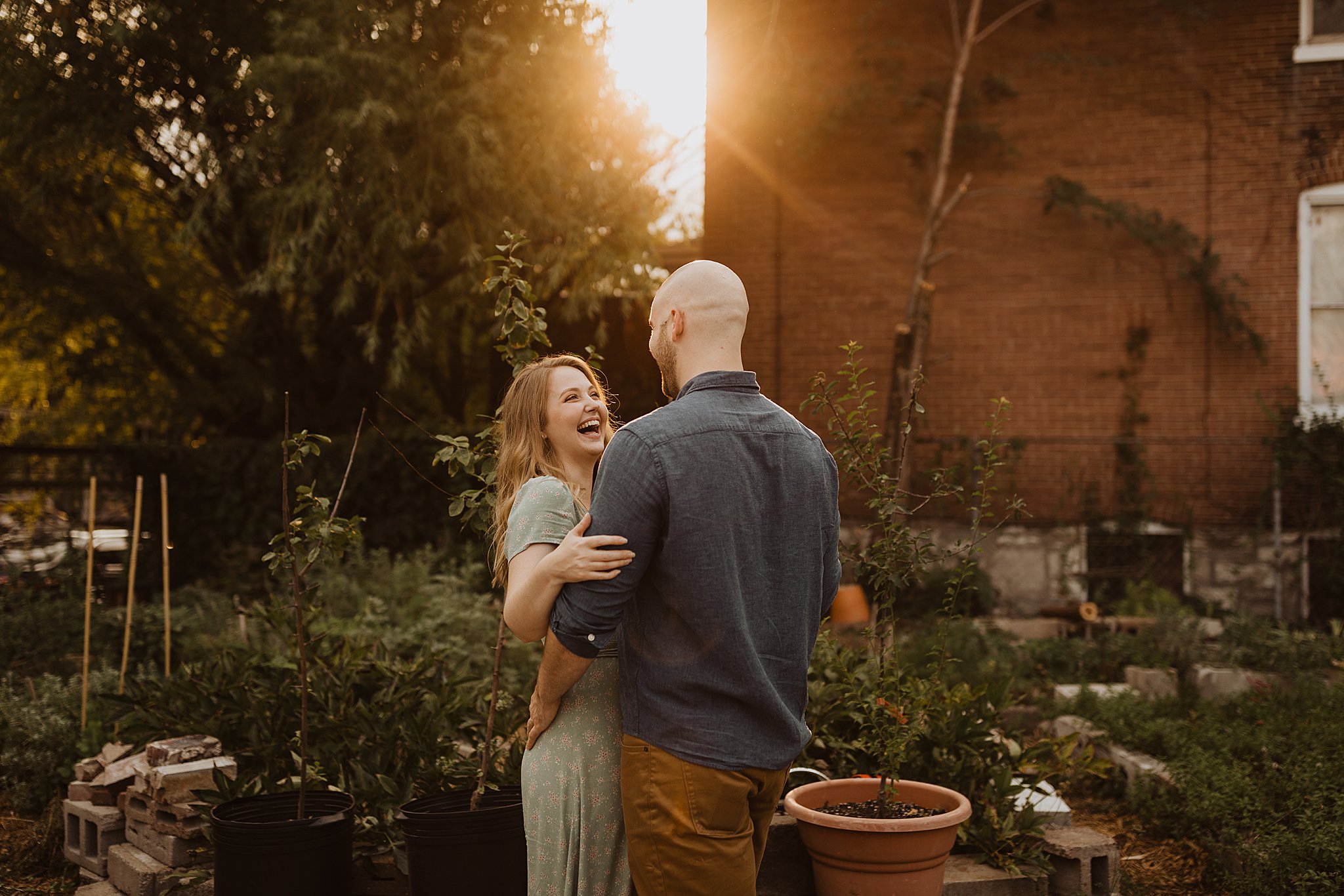 Plant Nursery Engagement Pictures at Sunset
